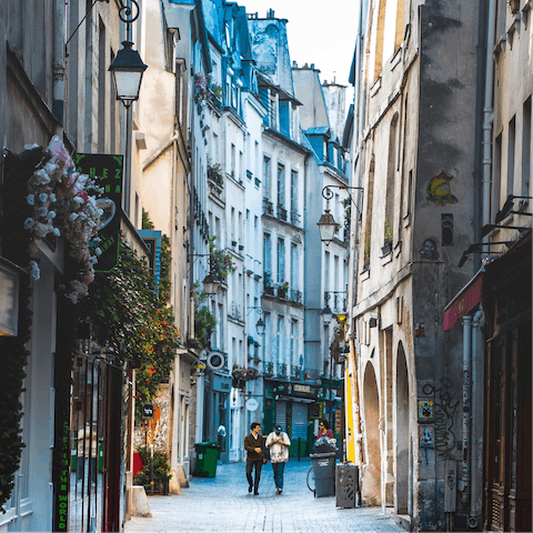 Discover the historic streets of Le Marais just over fifteen minutes' walk from your home