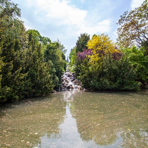 Relax in the tranquility of Viktoriapark, a seventeen-minute drive away