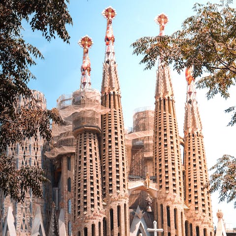 Wander over to Sagrada Familia, two minutes away, and marvel at the Gaudí architecture