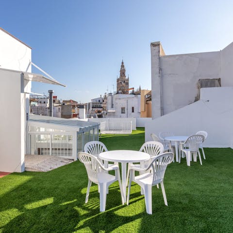 Start the morning with a cup of coffee on the communal terrace