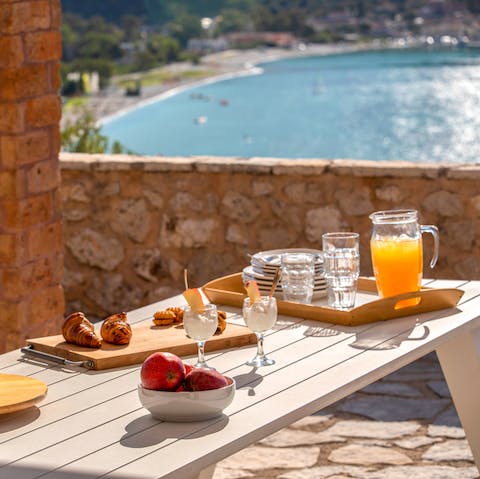 Greet the day with breakfast on the terrace, gazing out at the Ionian Sea