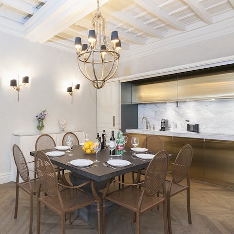 Treat your group to an Italian-themed dinner party in the trendy kitchen-dining space