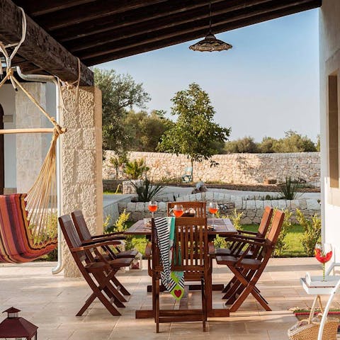 Enjoy a shady spot for dining on the covered deck