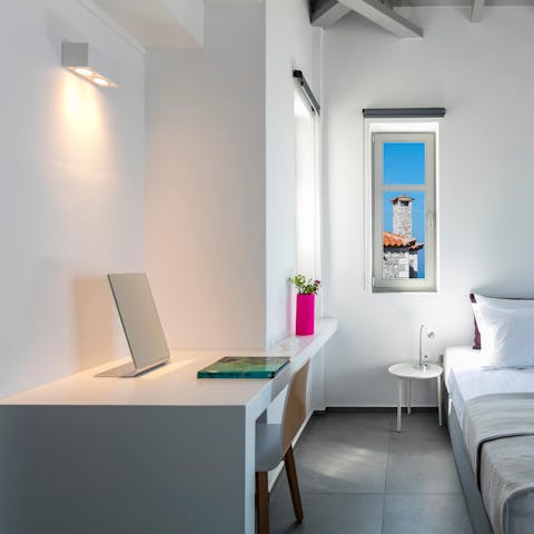 Pen an ode to Greek beauty at the bedrooms' desks