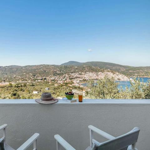 Enjoy the home's elevated position, with views across to Skopelos Town