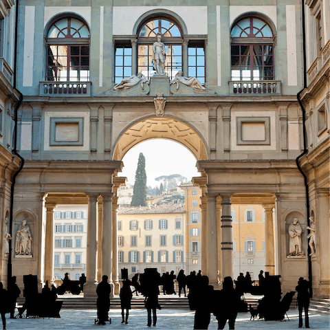 Admire the Renaissance masterpieces at the Uffizi Gallery – only a twenty–minute walk away
