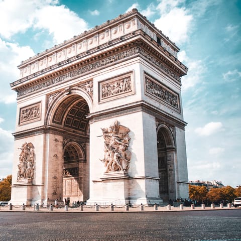 The Arc de Triomphe is less than five minutes walk from the apartment