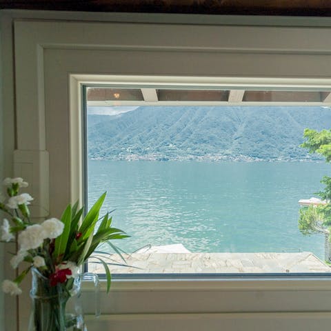 Enjoy lake views from the comfort of your bedroom