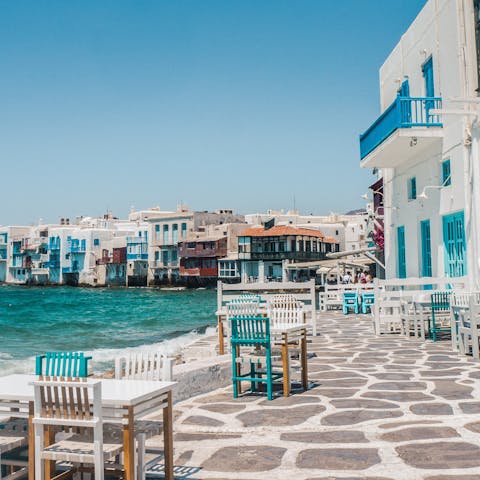 Savour Cycladic charm in Mykonos Town – a short drive away