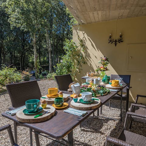 Enjoy sharing meals all together in the warm sunshine