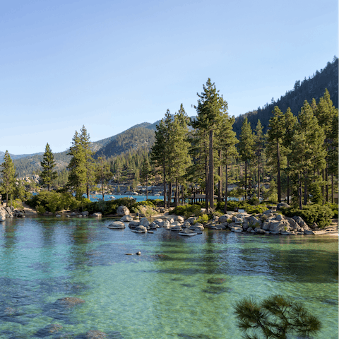 Grab your towel and head to the private Tahoe Park Beach, a five-minute drive away