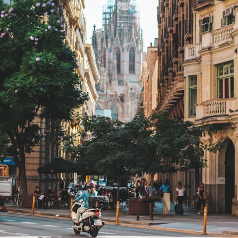 Head out and explore the city's Gothic Quarter, just a five-minute walk away