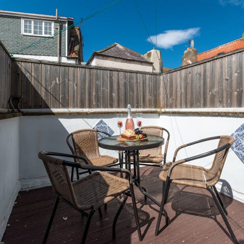 Eat out on the sun-trap patio courtyard