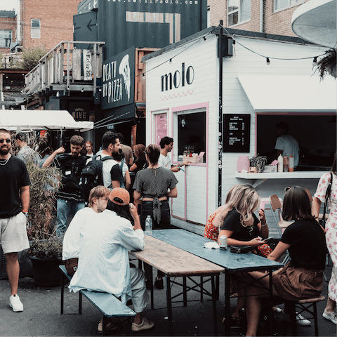 Enjoy a range of pop-ups at Neil Market, a seventeen-minute walk away