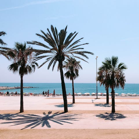 Set off on the twenty-minute stroll to Barceloneta Beach