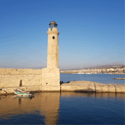 Drive just 21km to the buzzing coastal town of Rethymnon