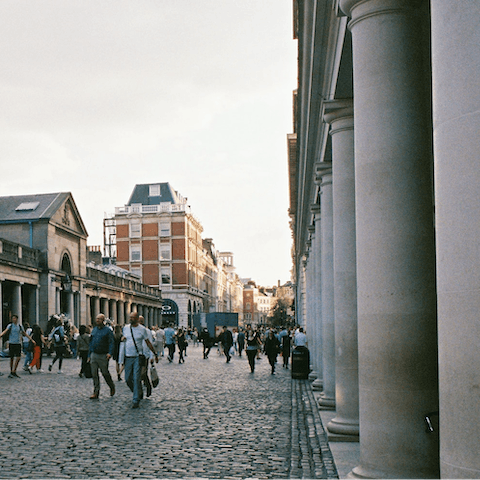Spend an afternoon exploring the cobbled streets of Covent Garden – a thirty–minute walk away