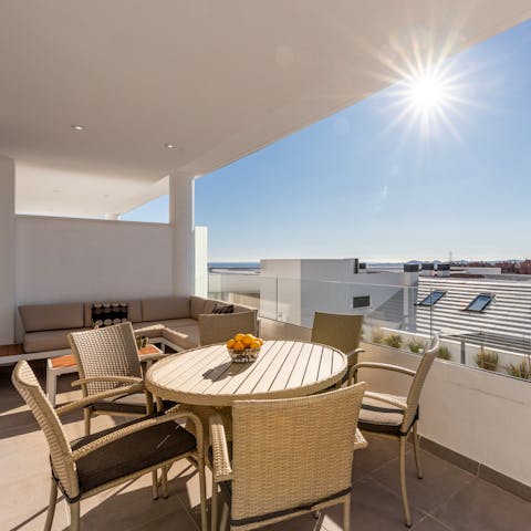 Sit out on the private balcony and dig into a home-cooked meal alfresco