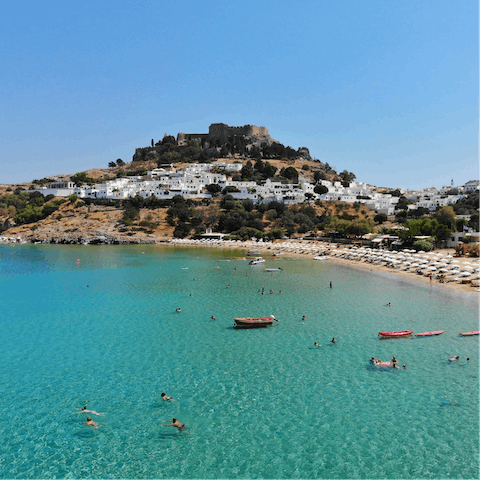 Explore the beautiful island – your home is near the inland village of Salakos, around fifteen minutes' drive from the coast