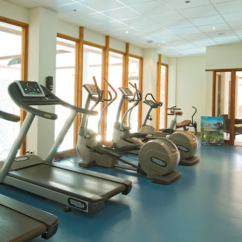 Get in a good workout at the communal gym 