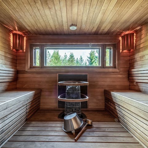 Warm up, relax and unwind in the private sauna
