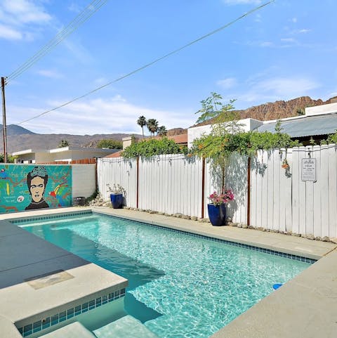 Plunge into your crystalline pool then soak up the desert sun on the loungers