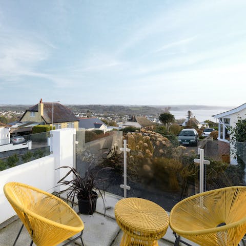 Enjoy stunning sea views from your quiet terrace area