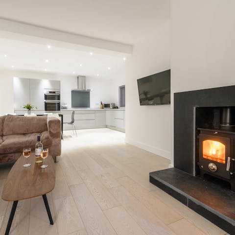 Warm up in front of your wood burner after a day of exploring the Pembrokeshire coast 