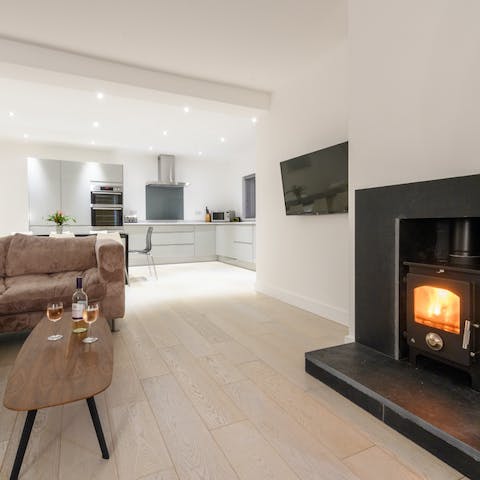 Warm up in front of your wood burner after a day of exploring the Pembrokeshire coast