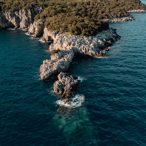 Walk down to the rugged coasts of Sivota in just twenty-five minutes
