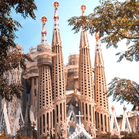 Walk down to the iconic Sagrada Familia with its gorgeous architecture
