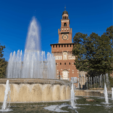 Visit Sforzesco Castle, also fifteen minutes away on foot