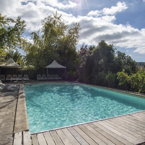 Spend warm summer days in the saltwater pool, surrounded by verdant trees