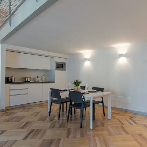 Gather together for a breakfast of espressos and pastries in the stylish open-plan living space