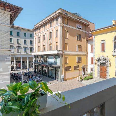 Sip a refreshing spritz while taking in views of Piazza Guido Grimoldi from the private balcony