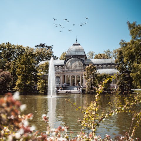 Pack a picnic to enjoy in El Retiro Park, seven minutes away on foot