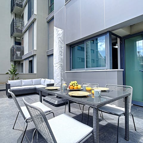 Sit out on the private balcony and dine alfresco or enjoy drinks as the sun sets