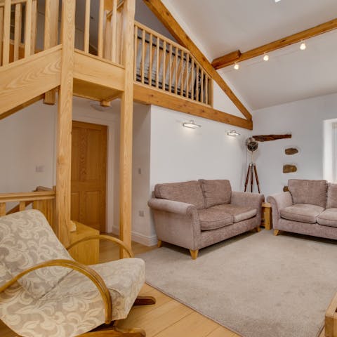 Climb the stairs to the seating area on the mezzanine