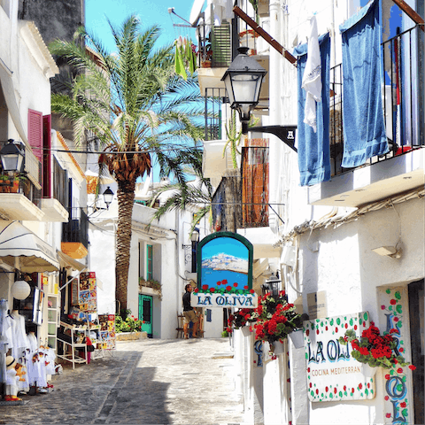 Stroll around Ibiza Town, less than a ten-minute drive from your door
