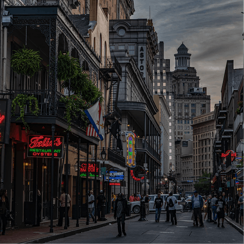 Stay in the heart of New Orleans, with Bourbon St just a five-minute drive away
