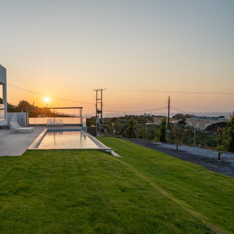 Enjoy sunsets and sea views – the terrace and garden are lovely