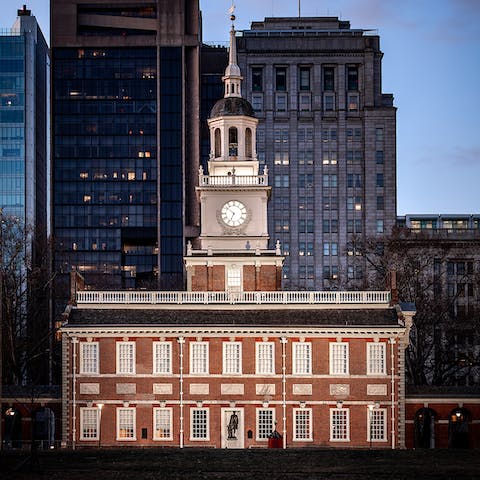 Visit historic Independence Hall, an eight-minute drive away