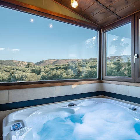 Sit back and relax in the attic's hot tub