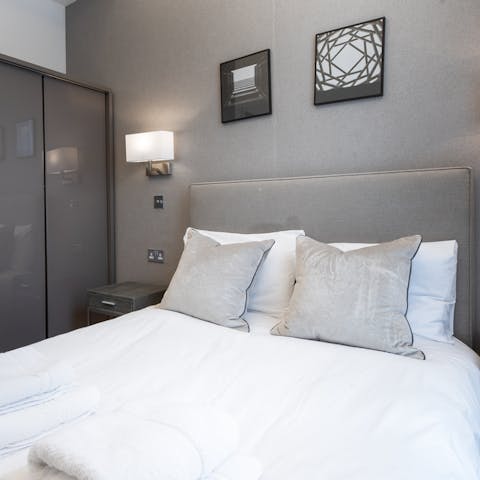 Get a good night's sleep in the contemporary and comfortable bedroom