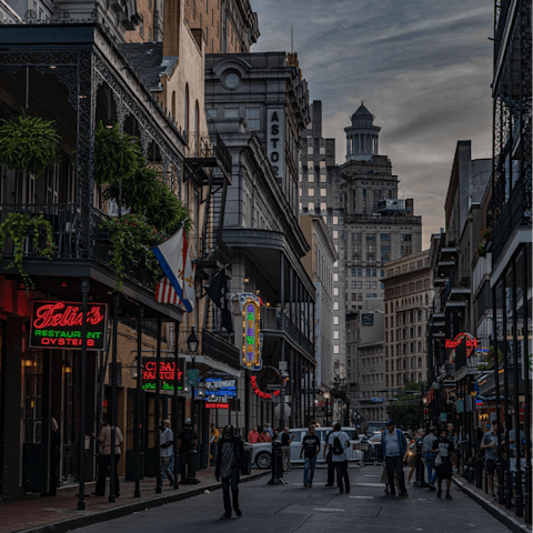 Stroll through the historic French Quarter, a 15-minute walk away