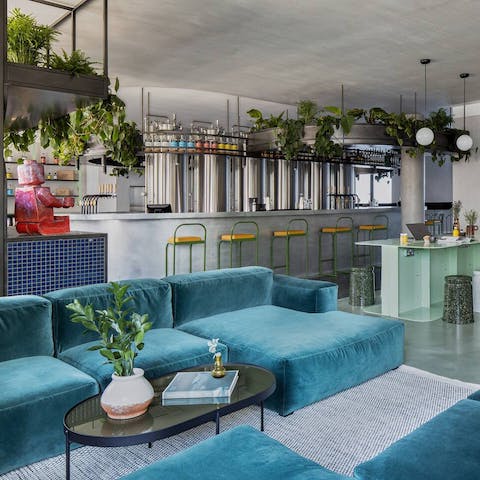 Enjoy cocktails in the building's chic bar 