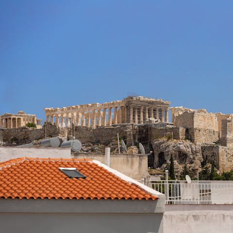 Enjoy views of of historic monuments from the balcony (Acropolis is a fifteen-minute walk away)
