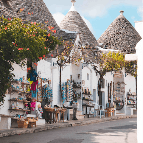 Take a day trip to Alberobello to view the unique trullo buildings – a forty-seven minute drive