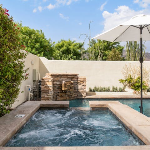 Soak in the bubbling Jacuzzi or plunge into the swimming pool