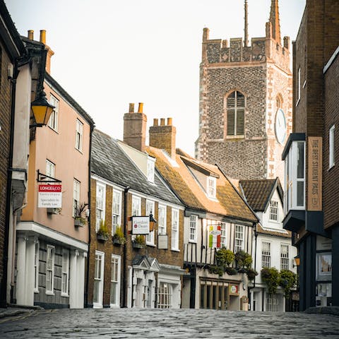 Stroll along cobbled streets into Norwich's charming centre, a little under a mile away